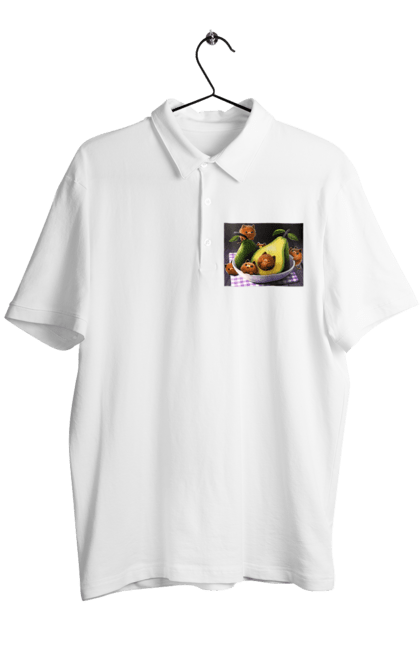 Поло чоловіче з принтом "Котики авокадо". Авокадо, кіт, котики, тарілка. CustomPrint.market