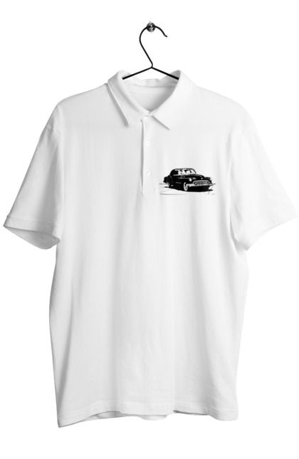 Поло чоловіче з принтом "Авто.6". Авто, графіка, малюнок, ретро авто, чорно-білий. CustomPrint.market