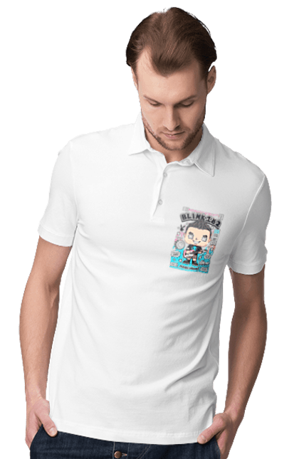Поло чоловіче з принтом "Mark Hoppus Blink 182". 182, блимати 182, марк хоппус, метал, моргати, музика, рок. Funkotee