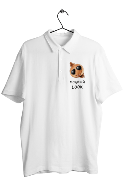 Поло чоловіче з принтом "Модний Look". Вид, жарт, мода, модний, окуляри, посмішка, прикол, смайл, стиль, стильний, цибулина, цибуля, юмор. ART принт на футболках
