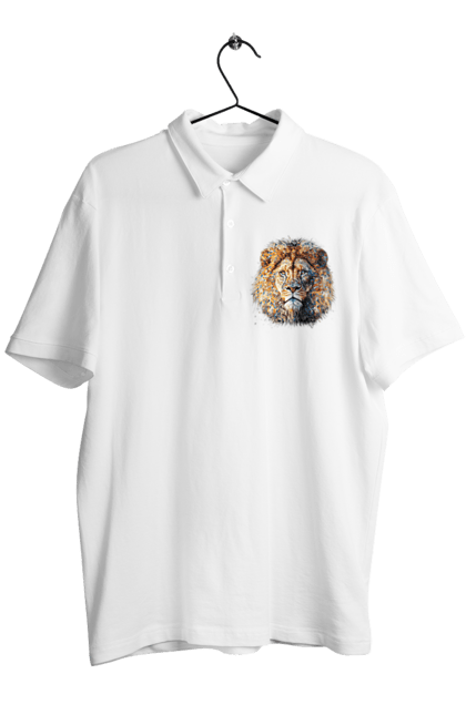Поло чоловіче з принтом "Лев кольоровий". Арт, кіт, лев, мозаїка, тварина. CustomPrint.market