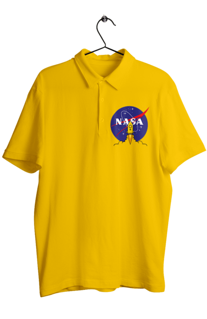 Поло чоловіче з принтом "NASA". Авіація, астронавтика, дослідження, космічний, космонавтика, космос, наука, повітроплавання, політ, ракета, сша, технології. CustomPrint.market