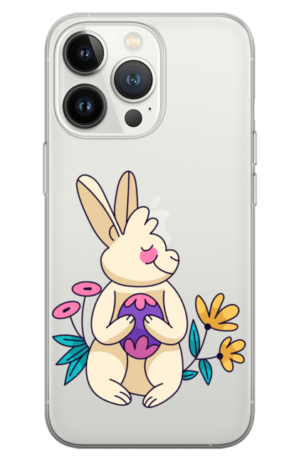 Чохол для телефону з принтом "Кролик з квітами і яйцем". Заєць, крашанка, кролик, куліч, паска, пасха, яйця. CustomPrint.market
