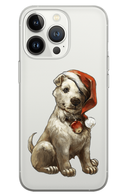 Чохол для телефону з принтом "Зимовий собака з новорічною шапкою". Зима, новий рік, різдво, сніг, собака. CustomPrint.market