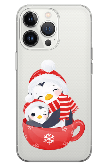 Чохол для телефону з принтом "Пінгвіни, мама і дитина в чашці". Зима, кружка, новий рік, пінгвін, різдво, сім`я, сніг. CustomPrint.market