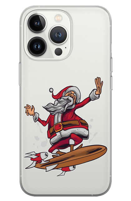 Чохол для телефону з принтом "Санта на космічному скейті". Зима, новий рік, різдво, санта, скейт. CustomPrint.market