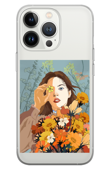 Чохол для телефону з принтом "Дівчина з квітами і квітка". Весна, дівчина, картина, квіти, квітка, портерт. CustomPrint.market