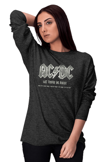 Світшот жіночий з принтом "AC/DC". Ac dc, acdc, blues rock, group, hard rock, music, rock n roll. aslan