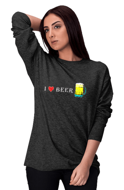 Світшот жіночий з принтом "Я Люблю Пиво". Алкоголь, алкоголь гумор, бухати, бухло, келих, кухоль, люблю, пиво, текст, юмор, я. ART принт на футболках