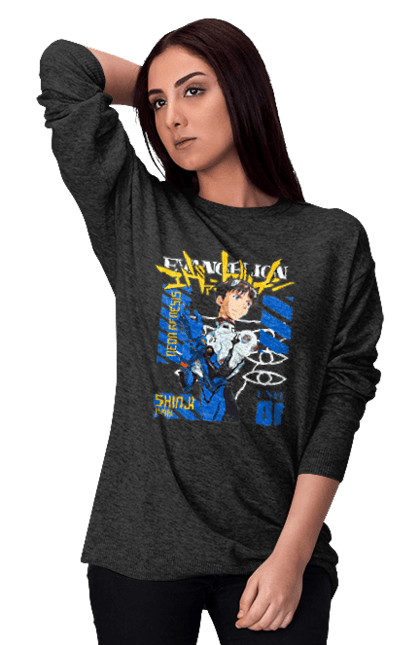 Світшот жіночий з принтом "Evangelion". Аніме, єва, євангеліон, манга, нерв. Funkotee