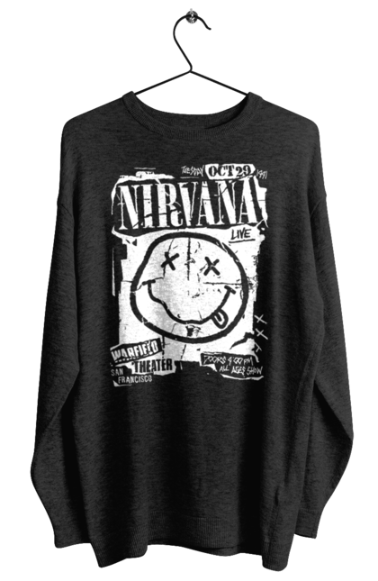Світшот жіночий з принтом "Nirvana San Francisco". Nirvana, важкий рок, любитель музики, меломан, музика, рок н ролл, фанк рок, хард рок. futbolka.stylus.ua
