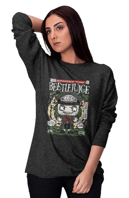 Світшот жіночий з принтом "Beetlejuice". Helloween, весело поп, жуковий сік, кіно, плівка, ретро. Funkotee