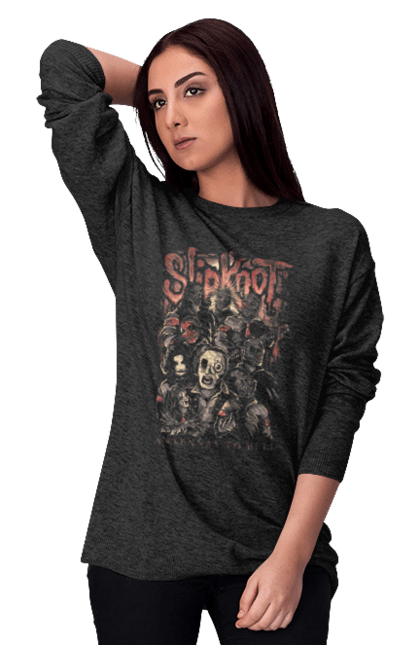 Світшот жіночий з принтом "Slipknot". Slipknot, альтернативний метал, грув метал, музика, ню метал, рок група. CustomPrint.market