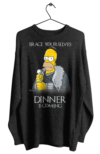 Світшот жіночий з принтом "Гомер Сімпсон Dinner is coming". Winter is coming, гомер сімпсон, гра престолів, зима близько, симпсони. aslan