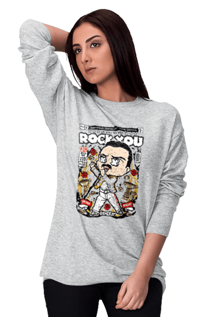 Світшот жіночий з принтом "Freddy Mercury". Качати тебе, король, музика, поп-музика, рок, ртуть, фредді, фредді меркьюрі. Funkotee
