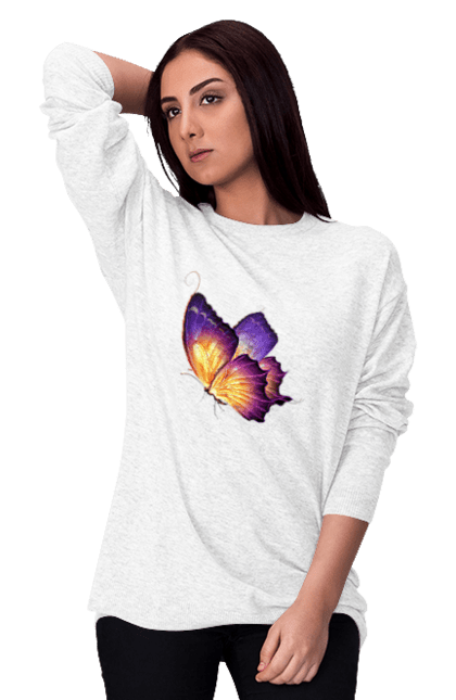 Світшот жіночий з принтом "Фіолетовий метелик". Метелик, фіолетова метелик. CustomPrint.market