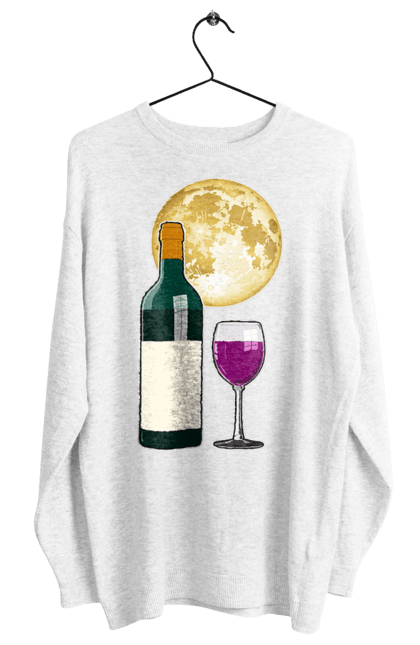 Світшот жіночий з принтом "Червоне вино під Місяцем". Алкоголь, вино, диск, келих, коло, місяць, ніч, пляшка, романтика, світло, скло, чарка, червоне вино. ART принт на футболках
