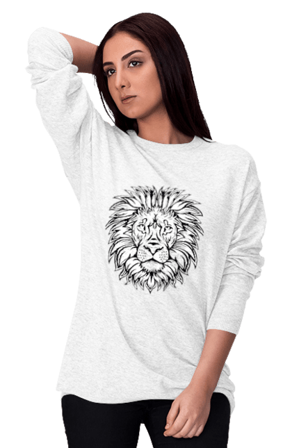 Світшот жіночий з принтом "Лев". Грива, кішка, лев, хижак, цар звірів. CustomPrint.market