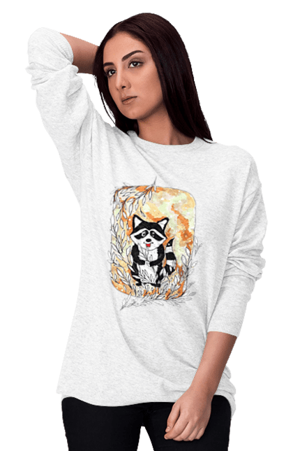 Світшот жіночий з принтом "Єнот Чарлі". Акварель, єнот. CustomPrint.market