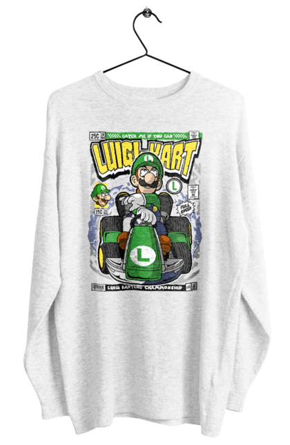 Світшот жіночий з принтом "Luigi Karting". Nintendo, playstaion, автомобіль, гра, зелений маріо, луїджі, маріо. Funkotee
