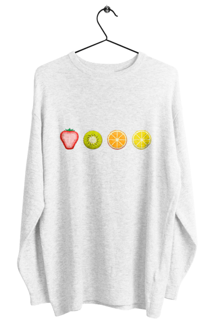 Світшот жіночий з принтом "Фруктовий мікс". Апельсин, апетитний, веган, їжа, ківі, лимон, мікс, плід, полуниця, розріз, смак, смачний, смачно, фрукт, фруктовий, цитрус, часточки. ART принт на футболках