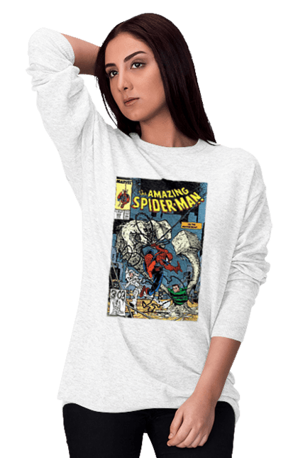 Світшот жіночий з принтом "Людина павук". Avengers, comics, film, marvel, spiderman, superhero. ART принт на футболках