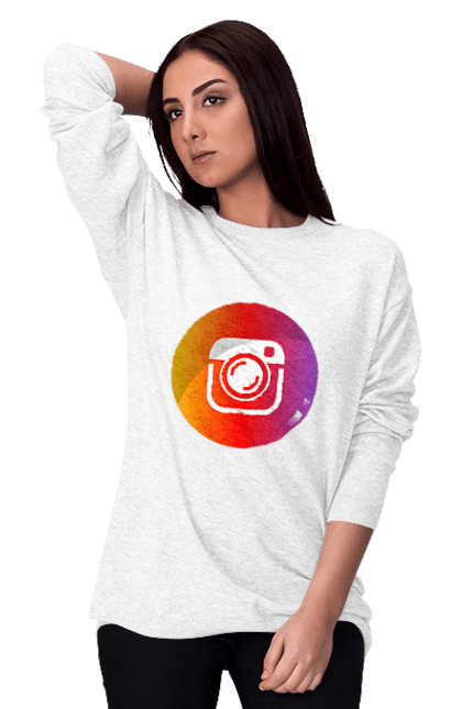 Світшот жіночий з принтом "Instagram". Cool, gram, insta, instagram, orange, popular, red. CustomPrint.market