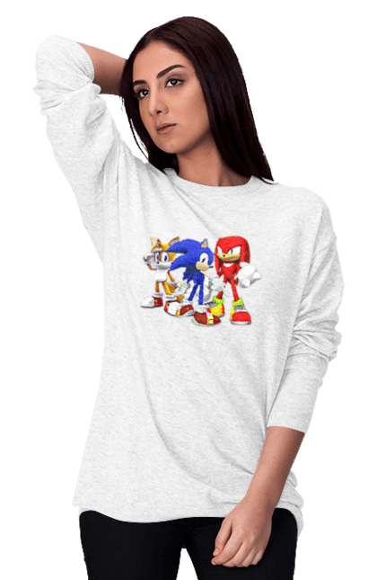 Світшот жіночий з принтом "СОНИК (3)". Sega, shadow, sonic, sonic x, x, ежик, игра, наклз, сега, скорость, соник, тейлз, шедоу. CustomPrint.market