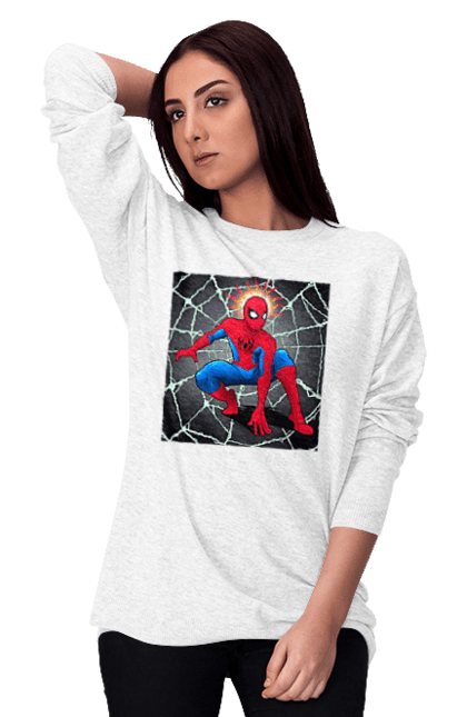 Світшот жіночий з принтом "Людина павук в павутинні". Герой, людина павук, марвел, павук, павутина, рятувальник, спайдермен. CustomPrint.market