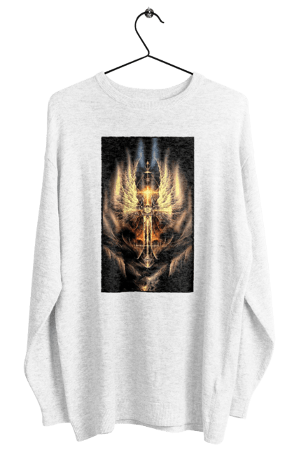 Світшот жіночий з принтом "Крест". Крест, крылья, меч, небо, облака. CustomPrint.market