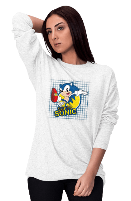 Світшот жіночий з принтом "Сонік". Sega, sonic, sonic the hedgehog, відеогра, комікс, мульстеріал, сонік, талисман. CustomPrint.market