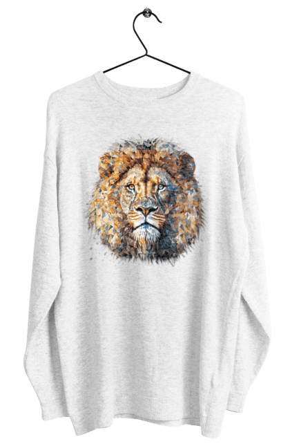 Світшот жіночий з принтом "Лев кольоровий". Арт, кіт, лев, мозаїка, тварина. CustomPrint.market