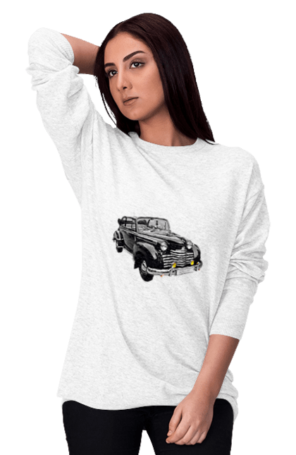 Світшот жіночий з принтом "Авто.5". Авто, професійне фото, ретро авто, фото, чорний колір. CustomPrint.market