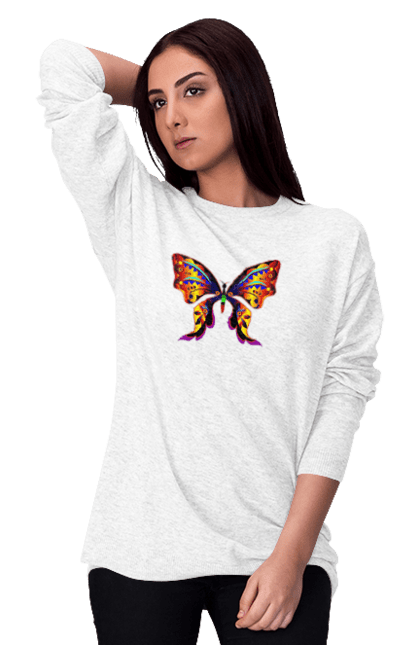 Світшот жіночий з принтом "Казковий метелик 13". Print, авторский, бабочка, детский, дизайн, креативный, магический, оригинальный, сказочный, фантастический, футболки, яркий. CustomPrint.market