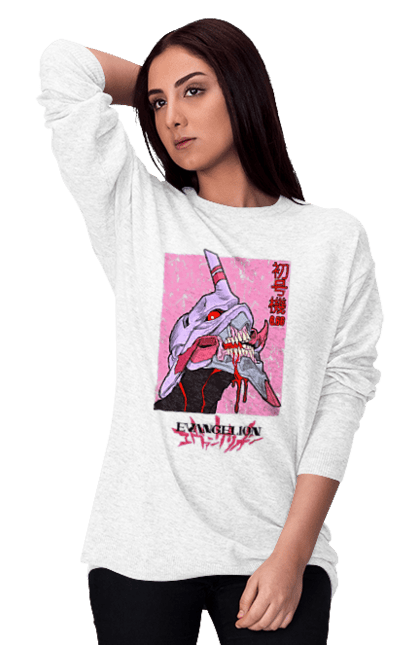 Світшот жіночий з принтом "Євангеліон". Neon genesis evangelion, nerv, аніме, єва, євангеліон, манга, серіал. CustomPrint.market