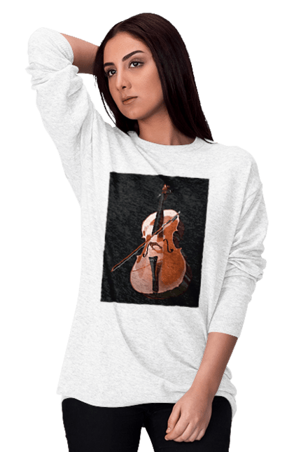 Світшот жіночий з принтом "Скрипка". Віолончель, естетика, інструмент, класика, класична музика, музика, насолоду, скрипка, смичок, стиль життя, страдіварі, цінність. ART принт на футболках