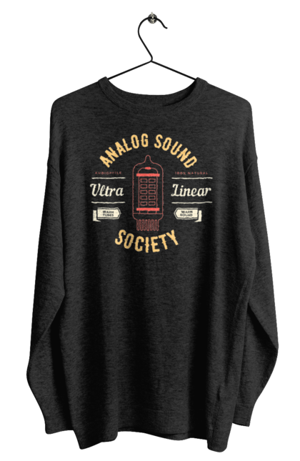 Світшот чоловічий з принтом "Analog Sound Society". Звук, звукорежисеру, лампа, любитель музики, музика, музикантові, суспільство, таємне товариство. ART принт на футболках