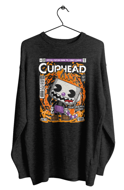 Світшот чоловічий з принтом "Evil Cuphead". Vintage, гра, керівник, ретро гра, чашка, чашка. Funkotee