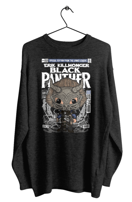 Світшот чоловічий з принтом "Erik Killmonger (Black Panther)". Дивуватися, ерік, комікси, пантера, торговець вбивцями, чорна пантера, чорний. Funkotee