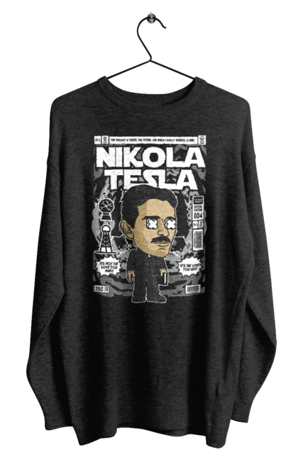 Світшот чоловічий з принтом "Nikola Tesla". Електро, микола, микола тесла, науковець, тесла. Funkotee