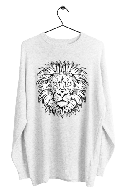 Світшот чоловічий з принтом "Лев". Грива, кішка, лев, хижак, цар звірів. CustomPrint.market