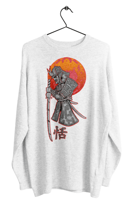 Світшот чоловічий з принтом "Самурай". Бусідо, воїн, ієрогліф, катана, кодекс честі, коло, лицар, меч, обладунки, самурай, символ, сонце, червоний, шолом, японіня. ART принт на футболках