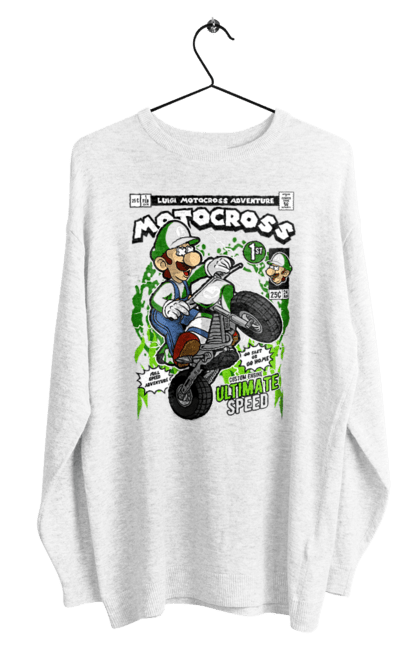 Світшот чоловічий з принтом "Luigi Motocross". Nintendo, playstaion, автомобіль, гра, зелений маріо, луїджі, маріо. Funkotee