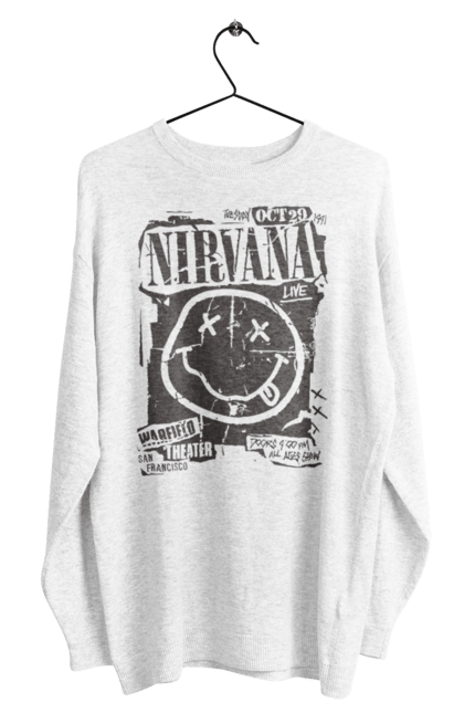 Світшот чоловічий з принтом "Nirvana San Francisco". Nirvana, важкий рок, любитель музики, меломан, музика, рок н ролл, фанк рок, хард рок. futbolka.stylus.ua