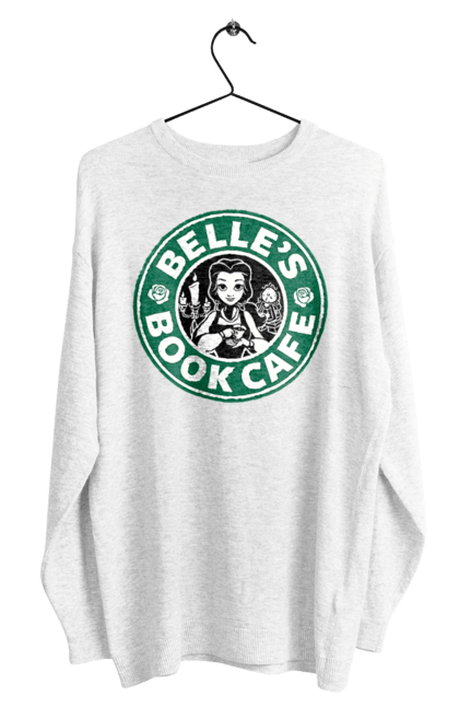 Світшот чоловічий з принтом "Starbucks Белль". Белль, діснеївська прицеса, дісней, кава, красуня і чудовисько, логотип, мюзикл, старбакс, фільм. ART принт на футболках