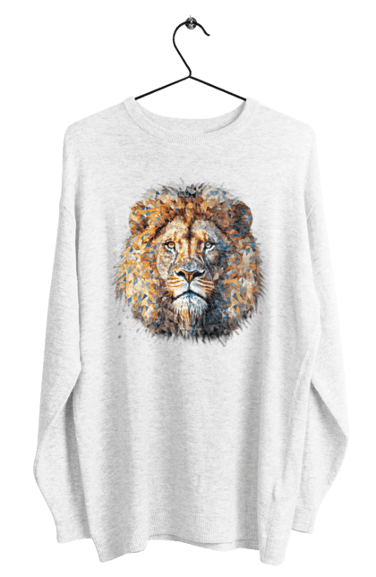 Світшот чоловічий з принтом "Лев кольоровий". Арт, кіт, лев, мозаїка, тварина. CustomPrint.market
