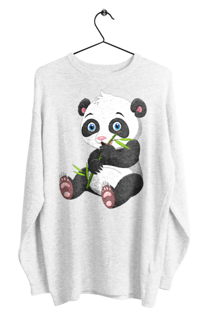 Світшот чоловічий з принтом "Малюк панда їсть бамбук". Бамбук, ведмідь, маленька панда, малюк панда, панда їсть бамбук, панта, тварини. ART принт на футболках