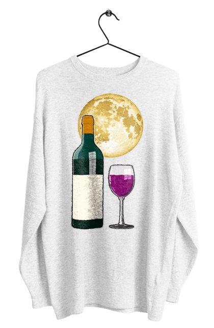 Світшот чоловічий з принтом "Червоне вино під Місяцем". Алкоголь, вино, диск, келих, коло, місяць, ніч, пляшка, романтика, світло, скло, чарка, червоне вино. ART принт на футболках