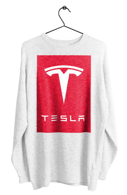 Світшот чоловічий з принтом "Tesla". Авто, бренд, ілон маск, логотип, тесла. ART принт на футболках
