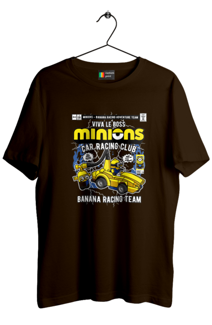 Футболка чоловіча з принтом "Minions Banana Racing Car". Банан, гоночний автомобіль, міньйон, міньйони. Funkotee